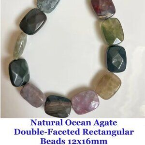 Natural Ocean Agate Double-Faceted Rectangular Beads 12x16mm  11 Beads